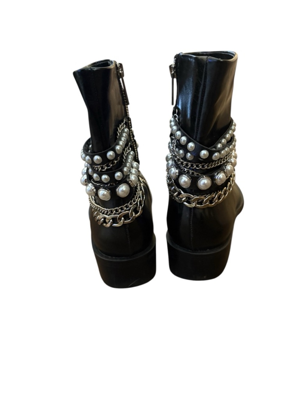Zara Black Pearl Chain Ankle Boots - Picture 4 of 6